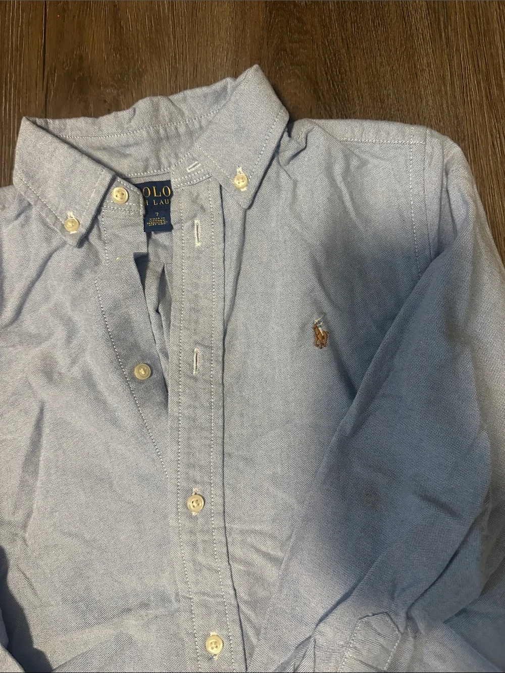 Ralph Lauren Pale Blue Button-Down Shirt and Khaki Pants size 7